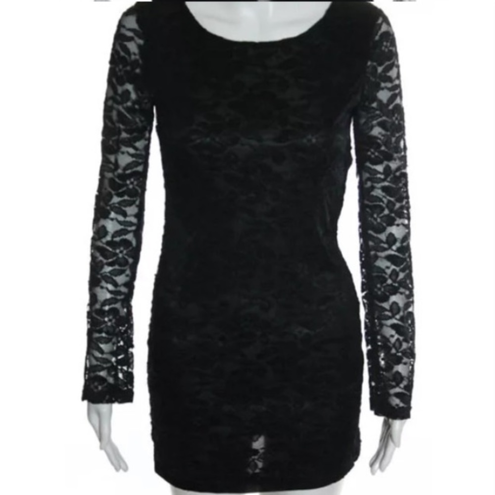 Millau Black open back long sleeve mini dress